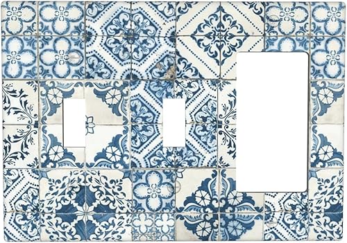 Miniatura 118 de Azulejo mediterráneo azul de 1 banda cubierta de toma de corriente Talavera mosaico mexicano marroquí mosaico dispositivo de palanca individual