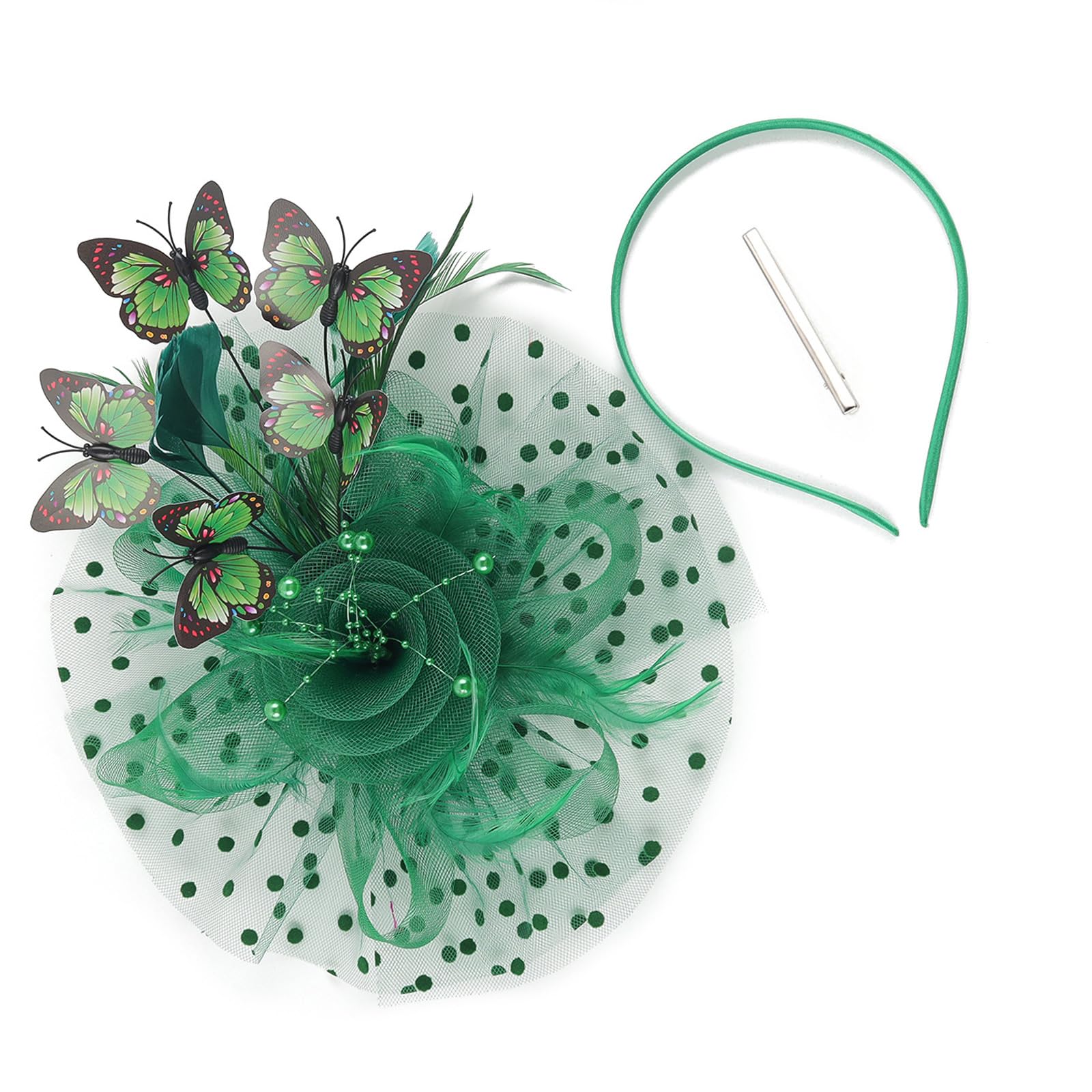 YUXITA 1920s Bridal Butterfly Headpiece Royal Fascinator Wide Wedding Party Hair Accessory Elegant Wedding Theme