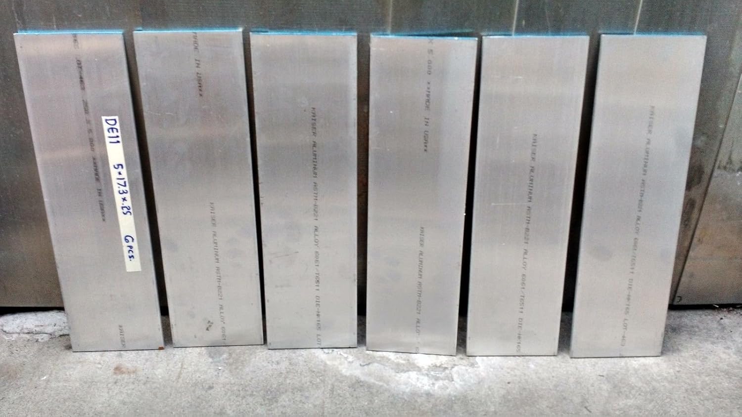 DE11 Size 5" x 17.3" x .25 thick aluminum 6 pcs