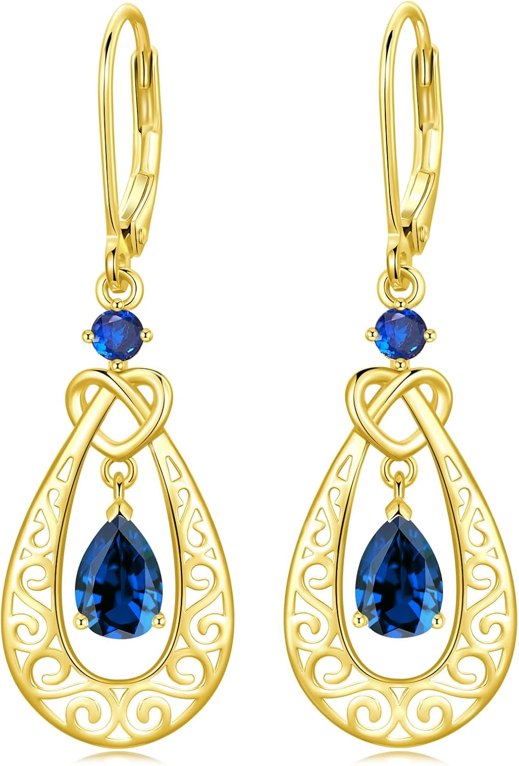 Teardrop Birthstone Dangle Drop Earrings Sterling Silver Infinity Filigree Leverback Earrings, Infinity Love Birthday Anniversary Jewelry Gifts for Her Women Mom Wife