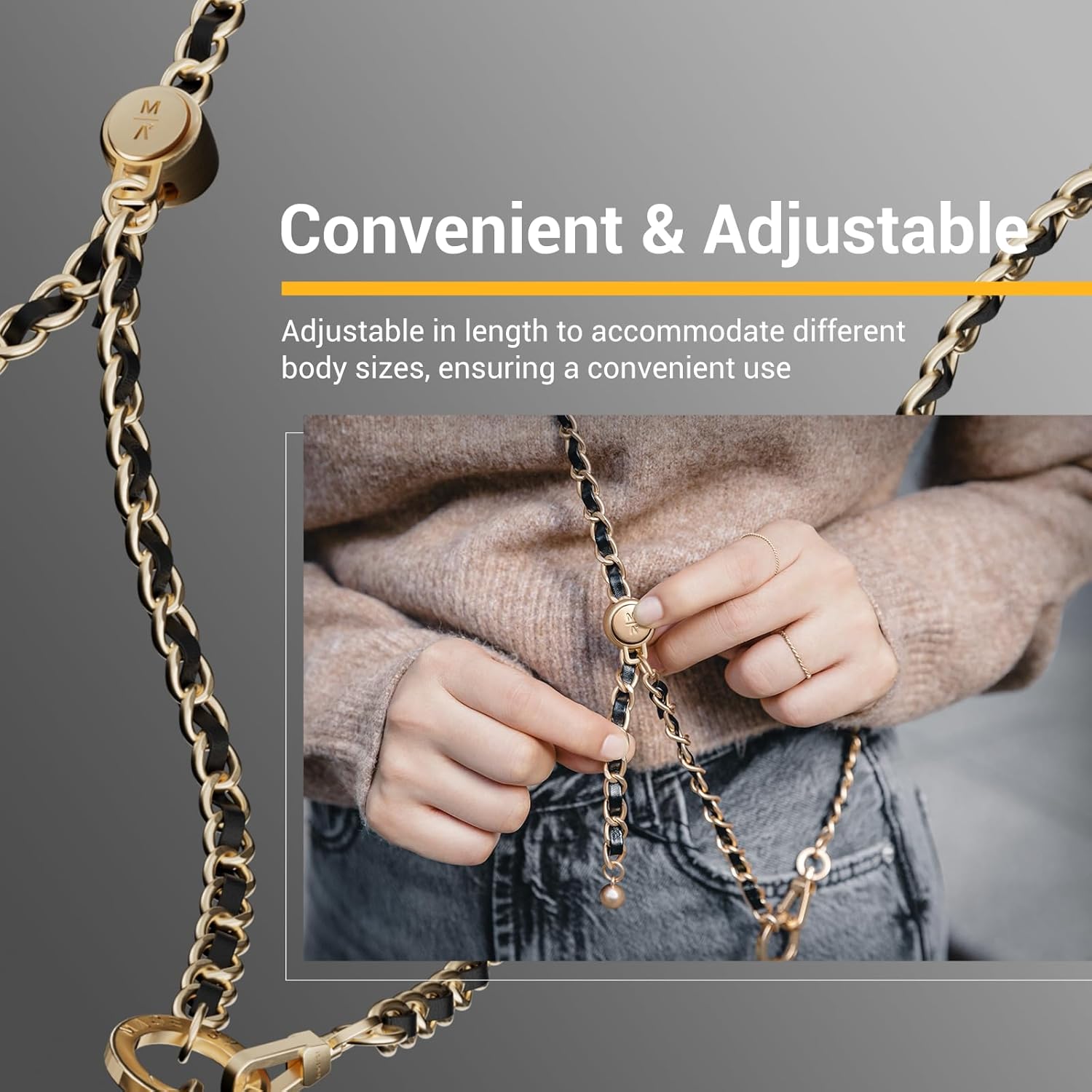 MAGEASY Crossbody Phone Chain Strap - Universal Metal Crossbody Phone Lanyard With Adjustable Length, Chic Cell Phone Necklace Phone Strap for iPhone & Android Phones - Classic Gold Metal