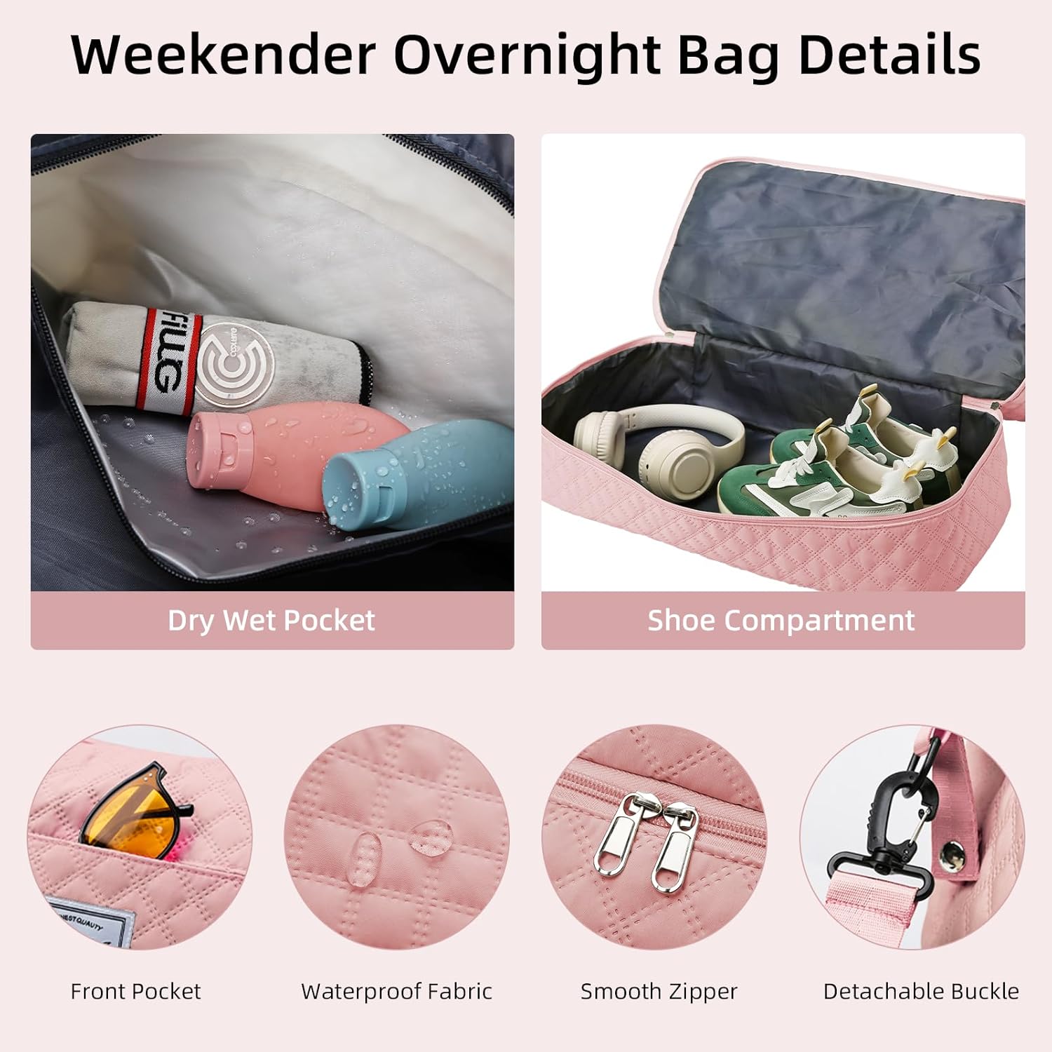 Travel Duffle Bag Weekender Bags for Women with Shoe Compartment Carry On Duffel Overnight Bag with Toiletry Bag for Hospital Pink - Image 4