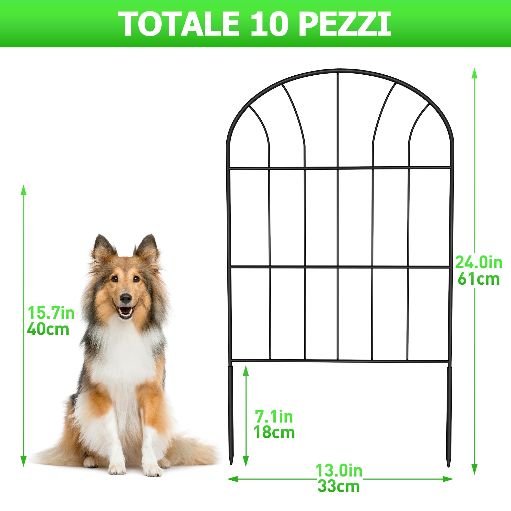 Recinzione Giardino in Metallo Palizzata da Giardino, 60 cm (H) x 33 cm (W) 10 pannelli Recinzioni Decorative da Giardino, Design Bello Robusto e Affidabile Resistente Staccionata Esterne