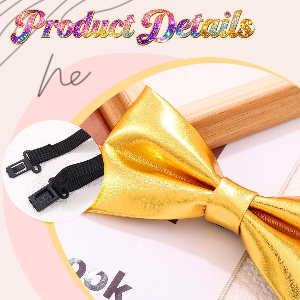 Leather Bow Ties Pre Tied Gold Bowties Party Costume Accessories for Men