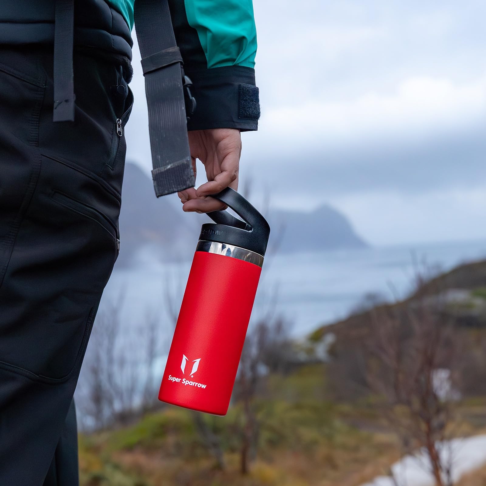 Super Sparrow Water Bottle Insulated - 500ml, 750ml, 1000ml, 1.2L, 1.5L - Wide Mouth Metal Bottle - SwivelSip Flask - BPA Free, Leak Proof - Ergonomic Straw Water Bottles for Gym, Travel, Sports — view 6