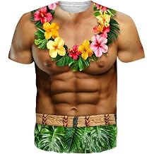 Mens Hawaiian Shirt with Abs Fake Muscle Shirts for Men 3D Funny Graphic Shirt S-XXL