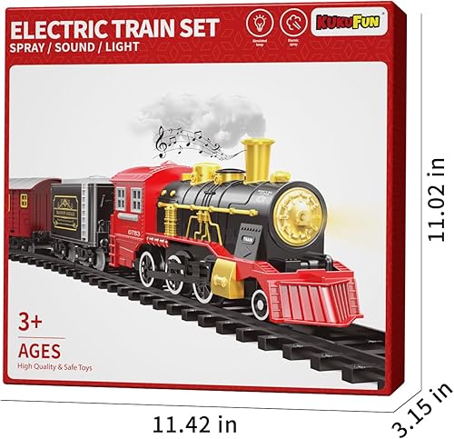 Miniatura 7 de Juego de tren eléctrico para niños, 43 piezas de juguetes clásicos de tren para niños y niñas, motor de locomotora de vapor, luces y sonido, pistas,