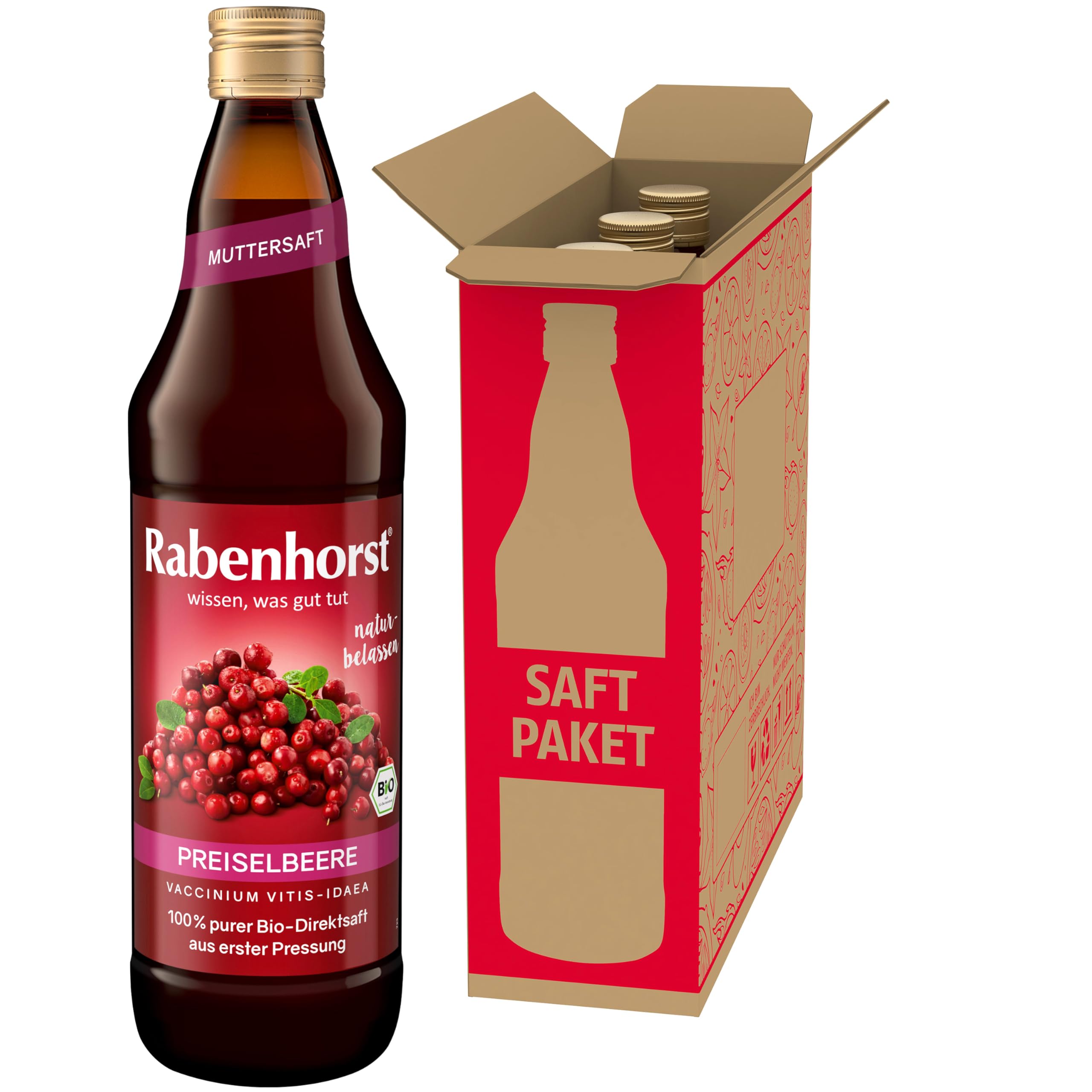 RABENHORST Preiselbeere Muttersaft BIO, 3er Pack (3 x 700 ml) - 100 % purer Preiselbeer-Direktsaft aus erster Pressung