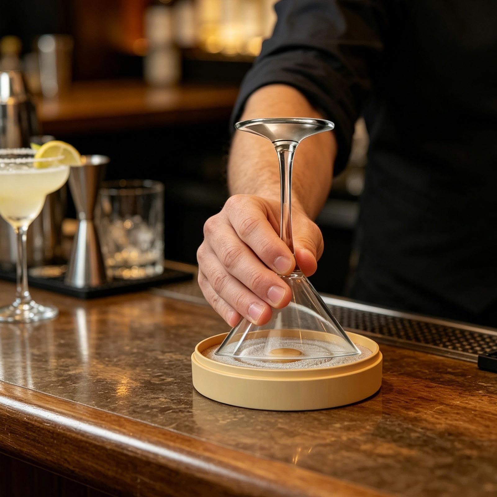 Glass Rimmer - Dispenser pieghevole a 3 livelli per cocktail, sale e zucchero, organizer compatto per bar, stazione di preparazione rapida per margarita, strumento professionale per , forniture