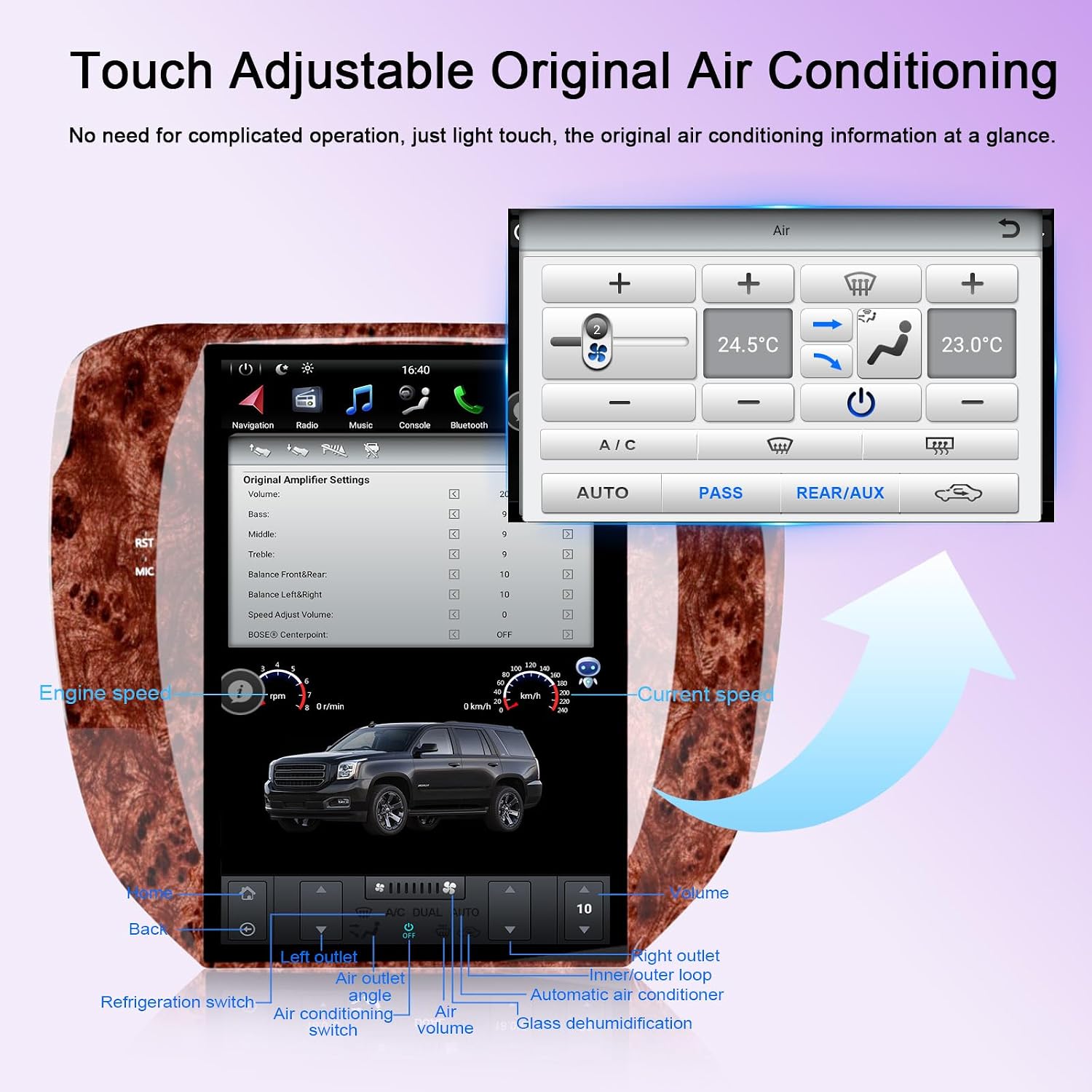 12.1" Touch Screen Radio for 2007-2014 Chevy Silverado Avalanche, Tahoe Suburban & GMC Yukon Sierra, Android Car Stereo with Wireless CarPlay Android Auto, Retains AC Controls, Plug & Play