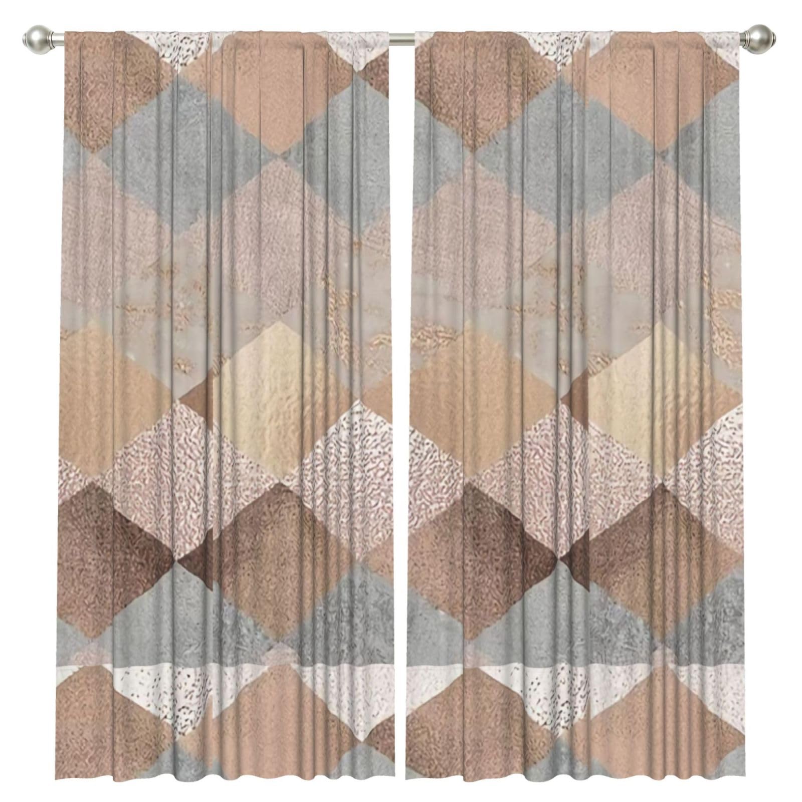 InOmak Copper And Blush Rose Gold Marble Argyle, 2 Panels Window Curtains 52 x 84 Inch Blackout Curtains for Living Room Bedroom