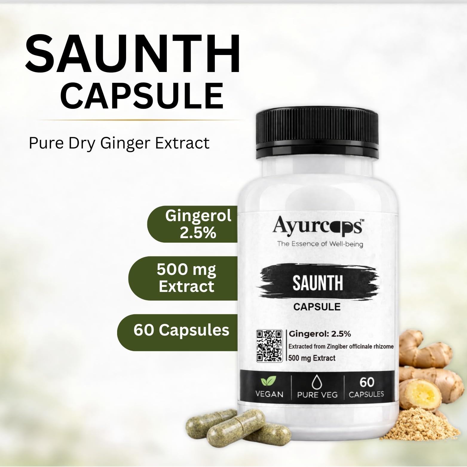 Saunth (Dry Ginger) 500mg Capsules | 60 Veg Capsules | Ginger Herbal Supplement For Digestive Support, Metabolism Support And Immune Wellness | Plant-based Ayurvedic Formula For Men And Women — Amazon image 2