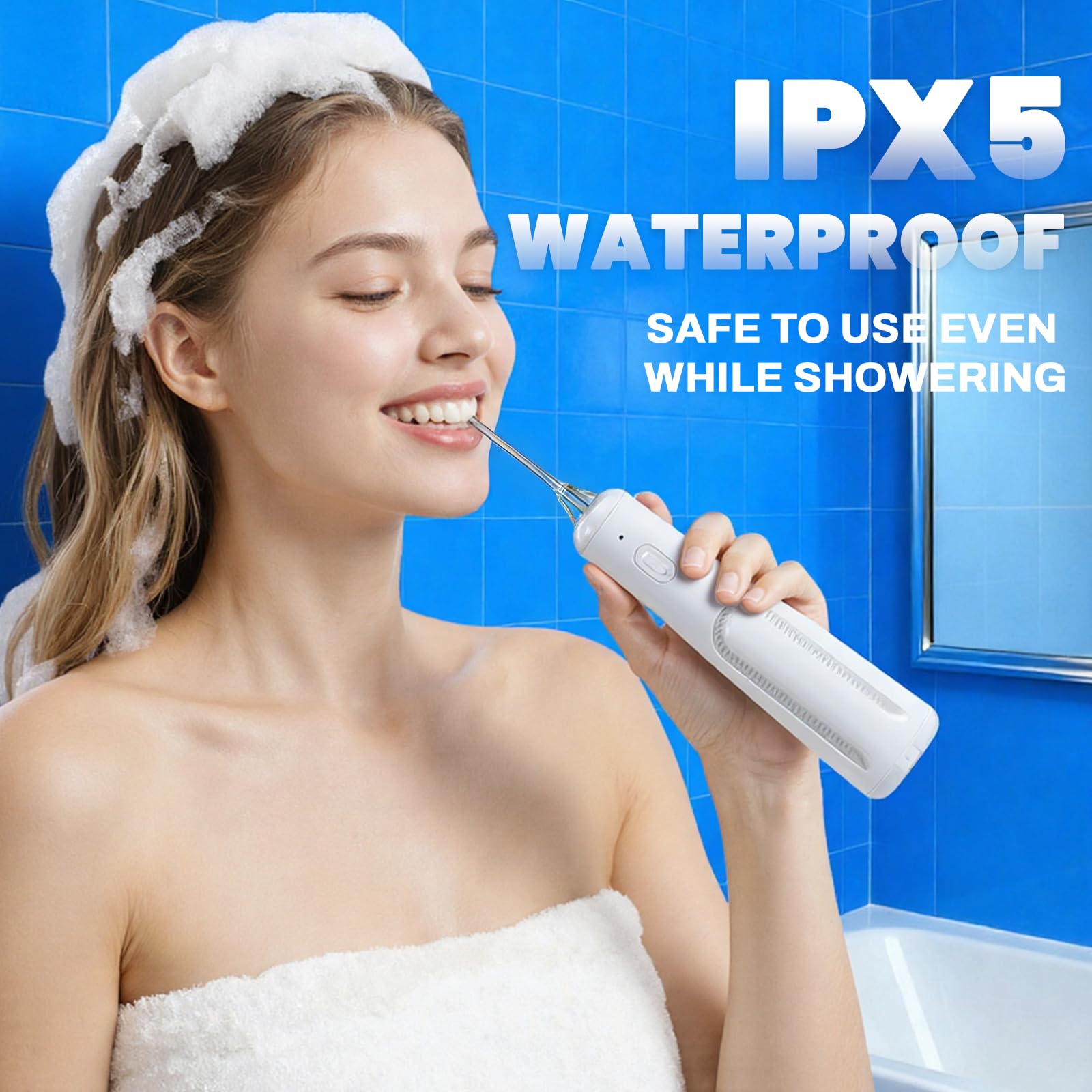 Hydropulseur dentaire : irrigateur buccal portable, 3 modes, hydropulseur sans fil, fonctionne avec piles, machine à fil dentaire étanche IPX5 pour le nettoyage des dents pour voyage à la maison