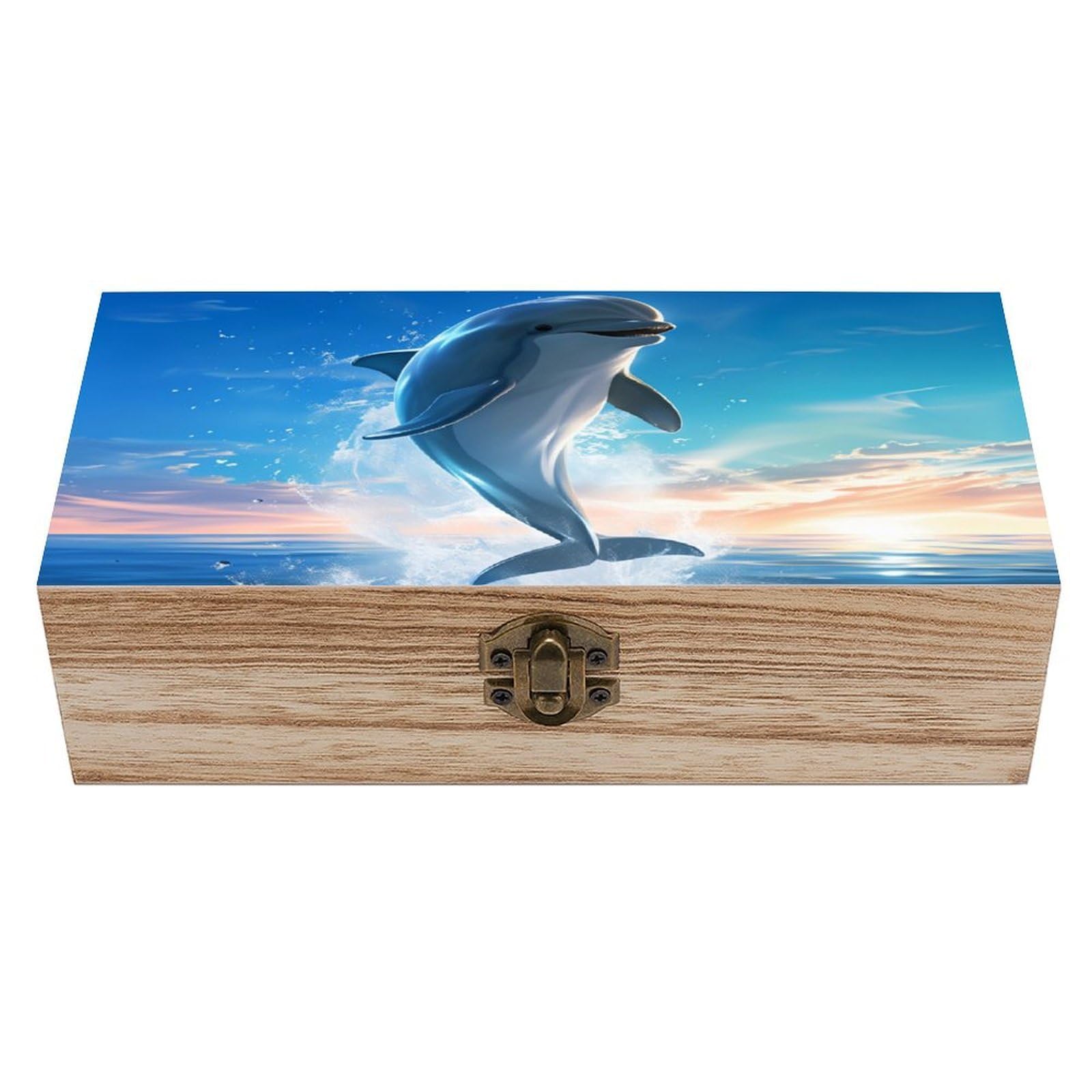 asbwuo Dolphin Sunset Vintage Wooden Keepsake Box