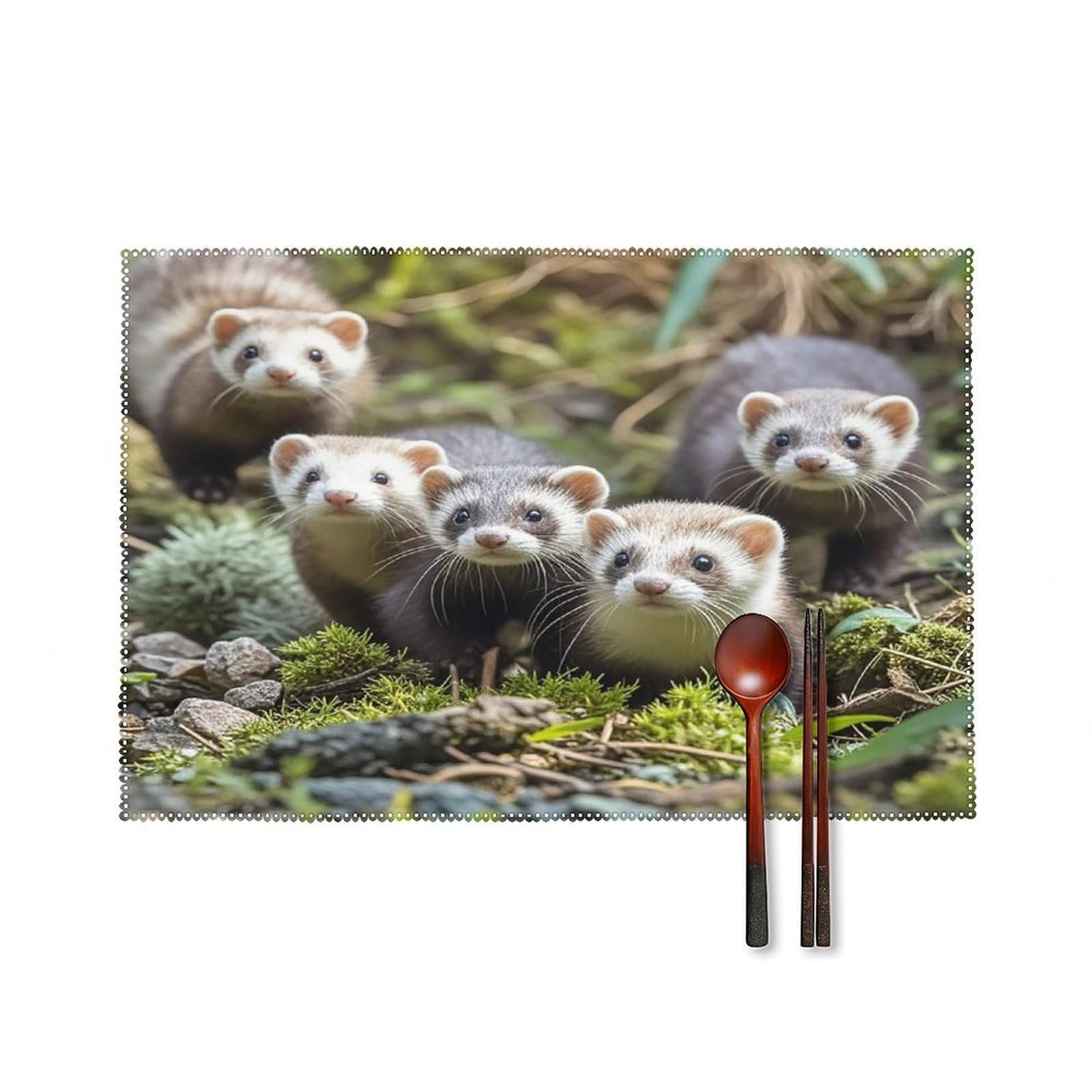 Ferrets Placemats Set of 6 Washable Farmhouse Dining Table Mat Non Slip Heat Resistant Non-Slip Place Mats Easy Clean Table Protective Placemats for Indoors & Outdoors