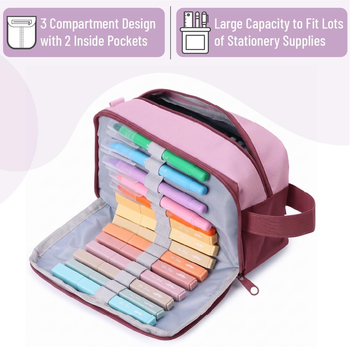 - High Capacity cil Case, Large cil Pouch with 3 Compartments and 2 Pockets, Large cil Bag with Smooth Zipper, Cute cil Case Pouch Organizer, School Supplies for Teens thumbnail