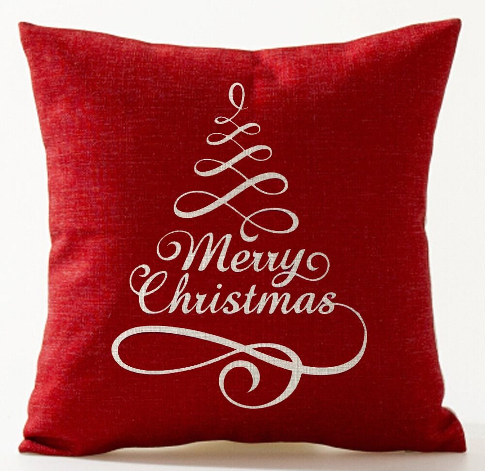 QINU KEONU Merry Christmas Snow Tree Red Background Cotton Linen Throw Pillow Case Cushion Cover Home Sofa Decorative 18 X 18 Inch ?? (8) ¡­