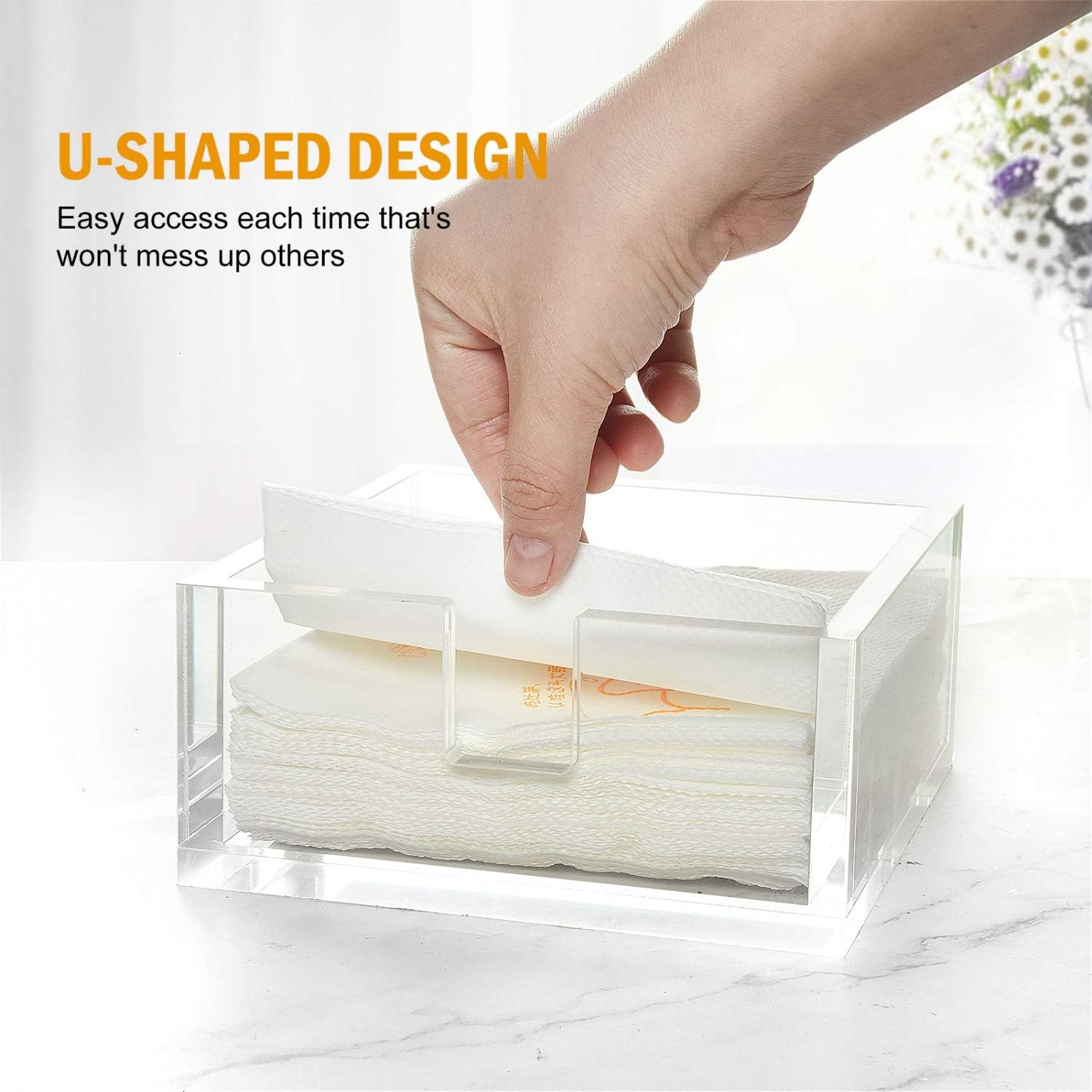 Acrylic Guest Towel Napkin Holder, Cocktail Paper Napkin Holder for Dining, Bathroom, Guest Room, Paper Hand Towel Holder with Nonslip Feet, Pack of 1