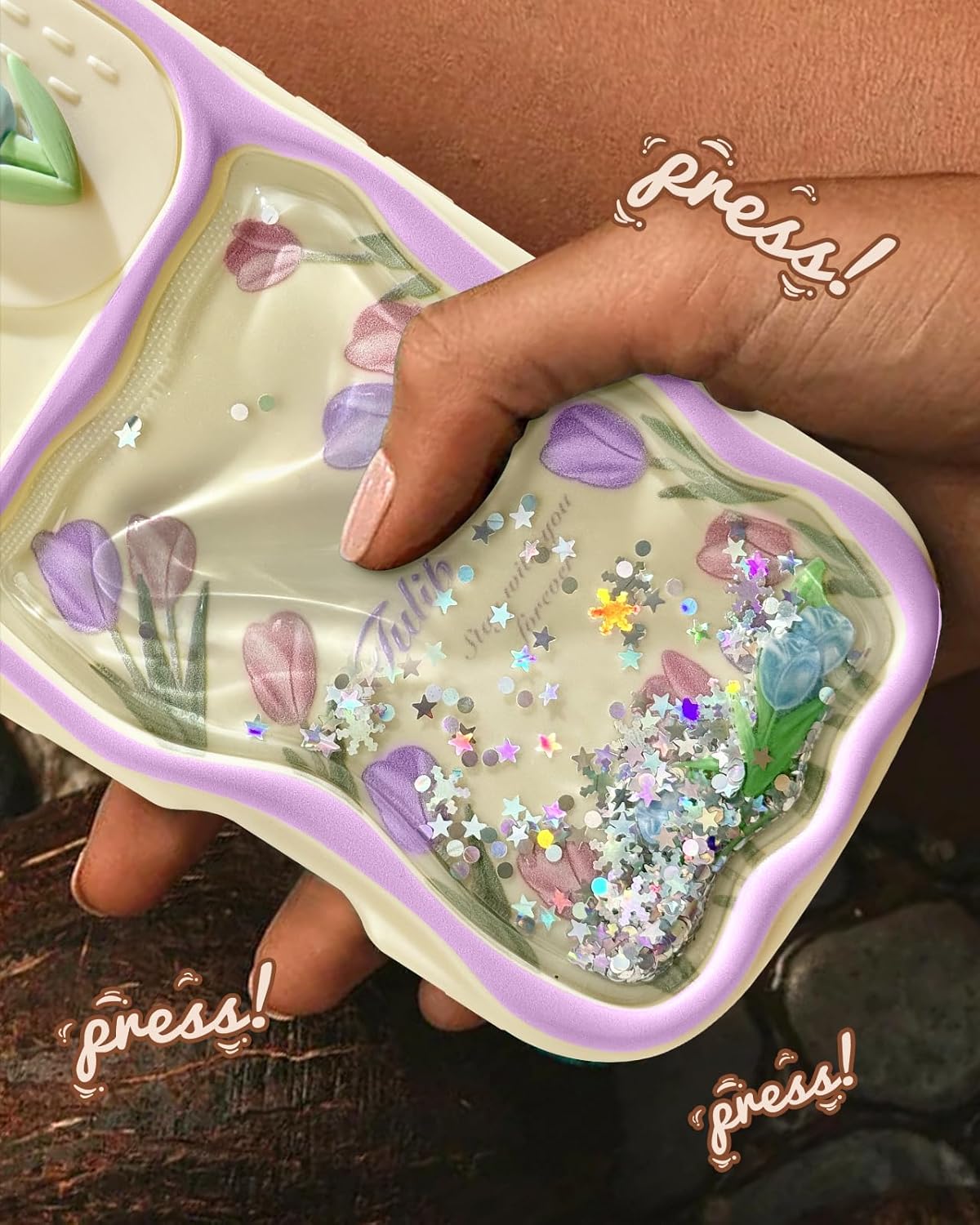 Toycamp for iPhone 16 Pro Max Case with Sliding Camera Cover, Flower Tulip Flowing Liquid Quicksand | Women Girls, Cute Phone Cover, Girly, Glitter, Pretty, Kawaii Design, 6.9 " - Image 4