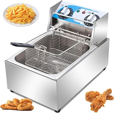 RUYICZB Deep Fryer with Basket, 10L/10.5QT Stainless Steel Electric Deep Fryer 2500W Oil Fryer Pot with Temperature Control Electric Commercial Countertop Fryers with 60 Minute Timer