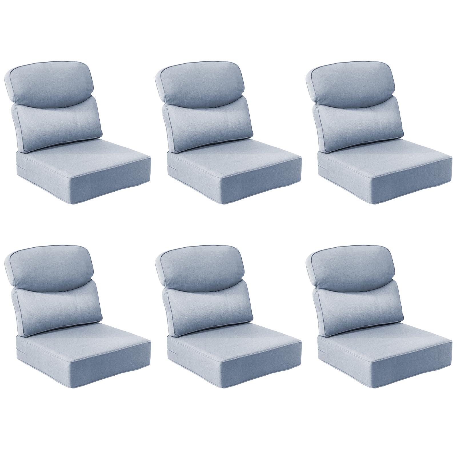 Outdoor Cushion Set for Patio Furniture, UV Resistant, Water Resistant - 6 Inch Thick Dual Layer Back Support Cushions– 24x24 Inch Patio Seat Covers for Chair/Sofa/Couch | Baby Blue | 6-Pack |