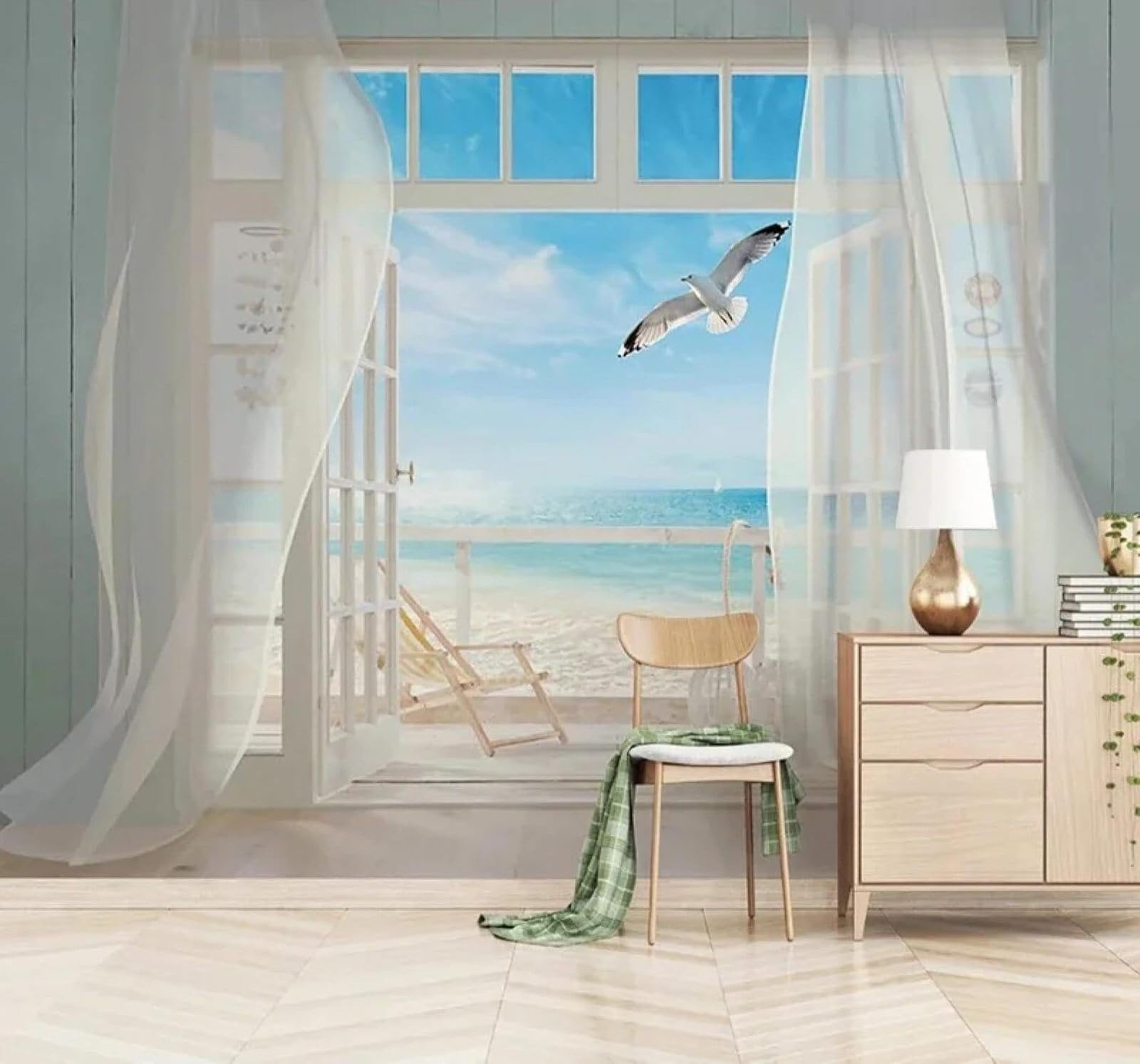 Xlming 250Cm×170Cm(B×H) Beautiful Fresh Blue Sky Seagulls Seascape 3D Wallpaper Luxury Home Dining Decor Paste Sofa Living Room The Wall For Bedroom Mural-250Cm×170Cm