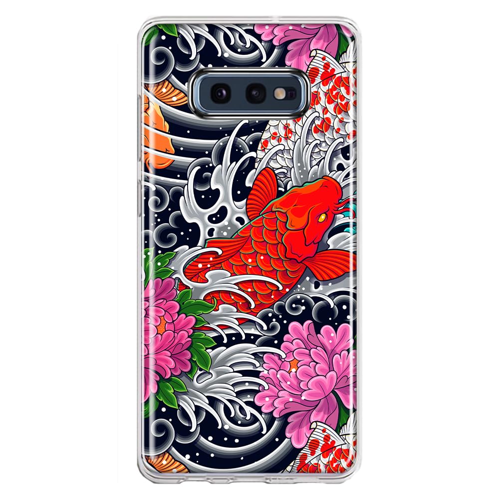 Mundaze - Case for Samsung Galaxy S10e Slim Shockproof Hard Shell Soft TPU Heavy Duty Protective Phone Cover - Japanese Koi Fish Tattoo
