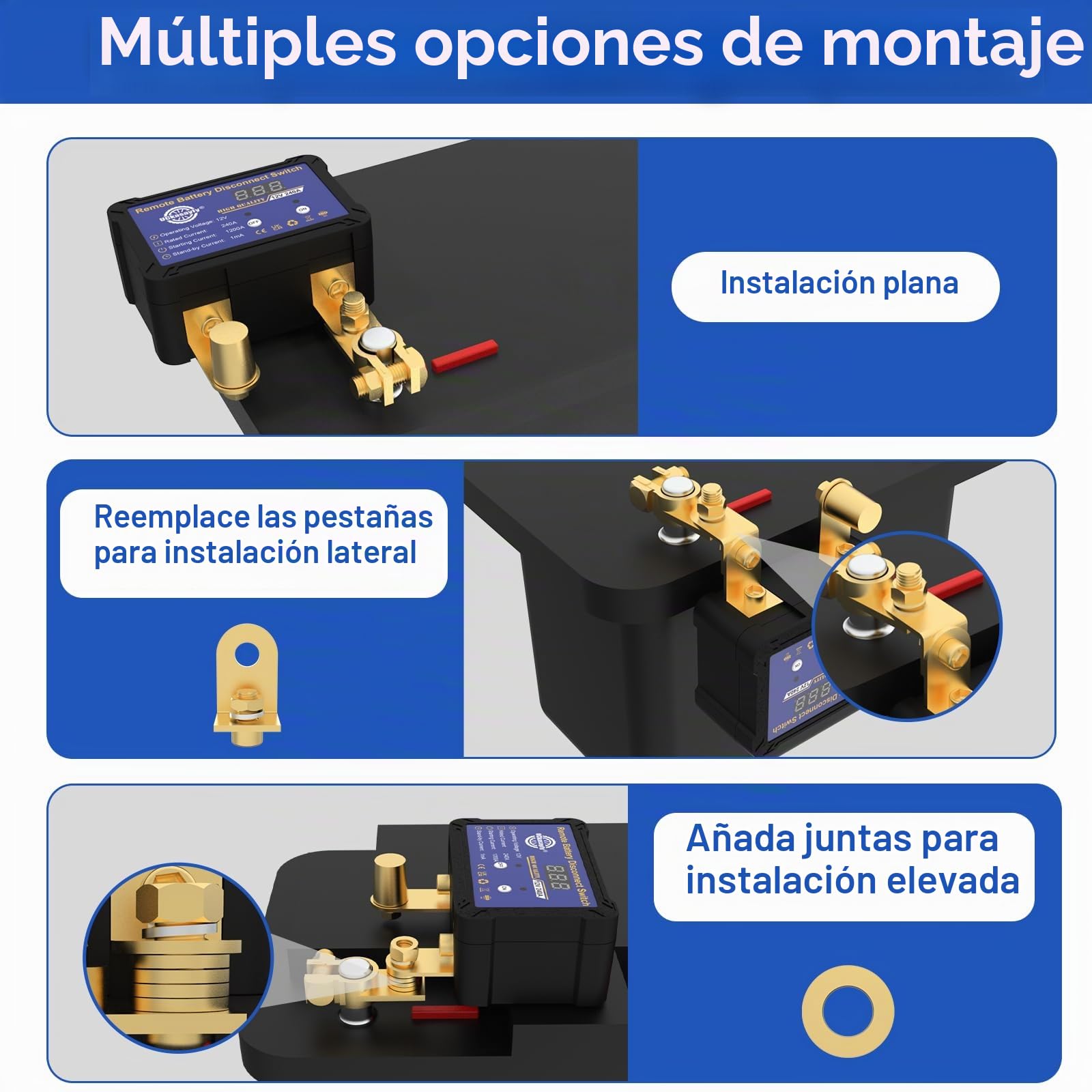 Interruptor de desconexión de la batería con mando a distancia 12v 240A con indicador de tensión LED Interruptor antirrobo para coche, autocaravana, ATV, camión, marina
