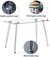 Vista 6 de Mesa de comedor rectangular moderna y minimalista de cristal para 4 y 6 personas con mesa de vidrio templado de 0.31 pulgadas y patas de metal