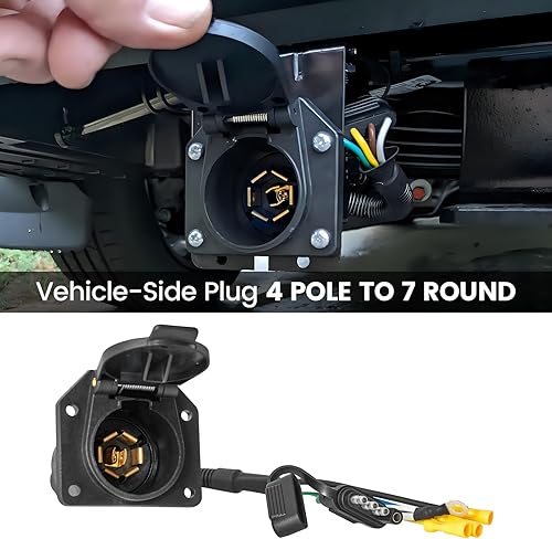 Miniatura 2 de MECMO Enchufe adaptador de luz de remolque lateral de vehículo de 4 pines a 7 pines, arnés de conector de cableado de remolque de 4 vías plano a 7