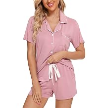 Pjmlifecoco Womens Modal Pajama Set Short Sleeve Button Down Two Piece Soft Sleepwear with Shorts Loungewear S-XXL