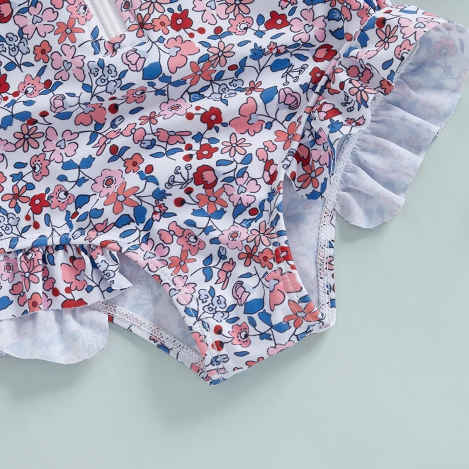 Maillot de bain d'été pour bébé fille avec motif floral fermeture éclair Rashguard à manches longues avec bonnet de bain