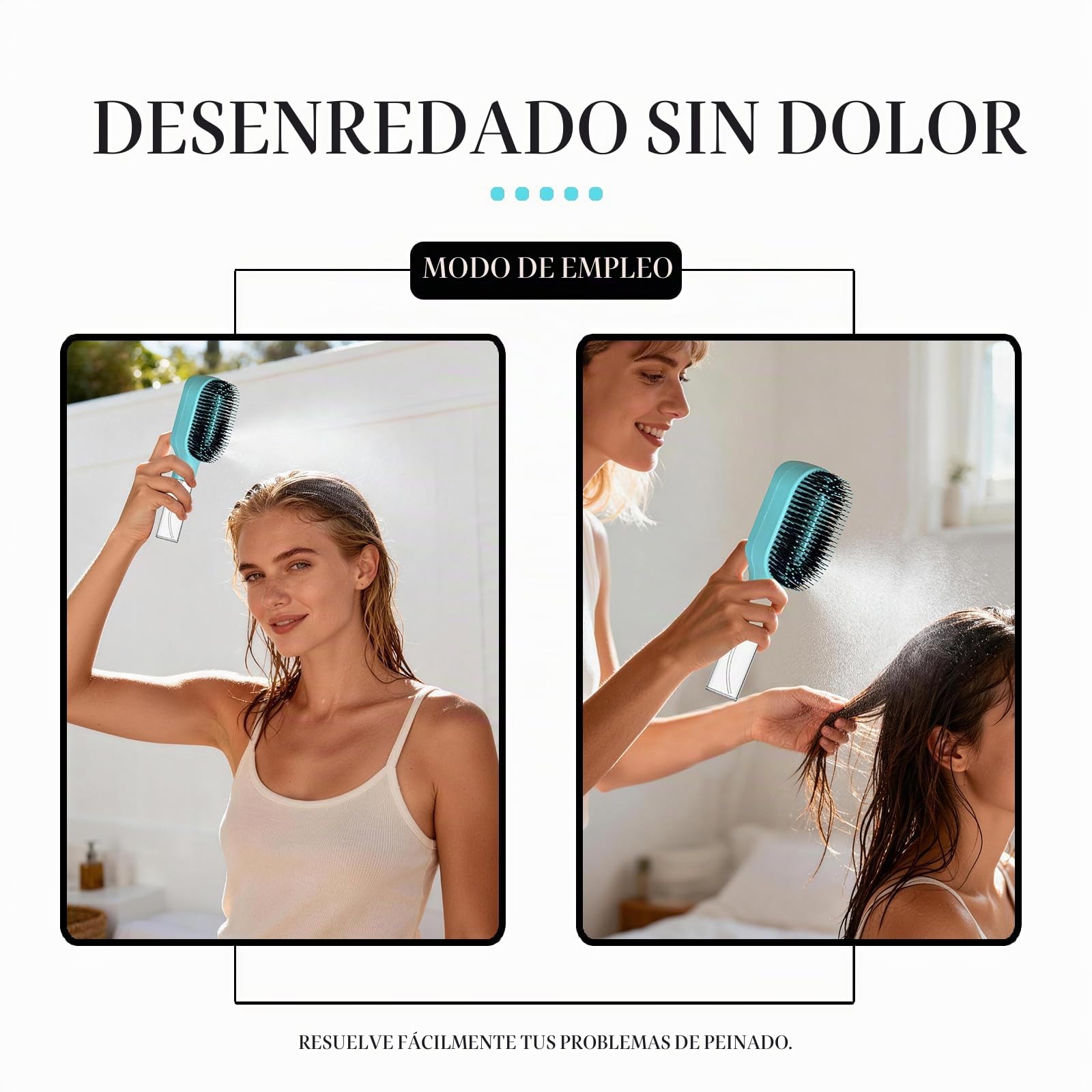 Cepillo desenredante 2 en 1, con spray Mister integrado, cepillo desenredante húmedo y seco para cabello rizado, ondulado y liso, cepillo para el cuidado del cabello sin enredos, depósito de agua de