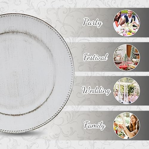 Miniatura 21 de MAONAME Juego de 6 platos de carga dorados de 13 pulgadas, cargador redondo para platos llanos, cargadores de platos con borde de cuentas