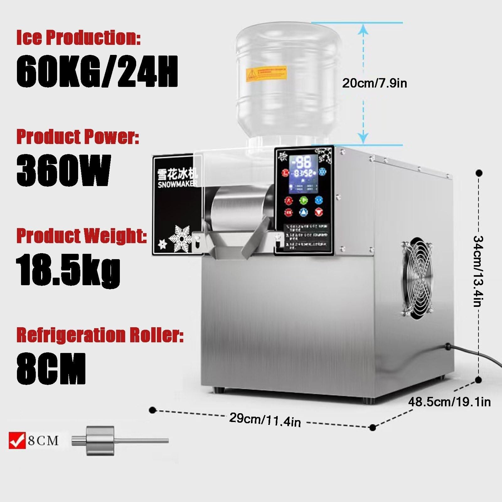 Máquina de Hielo raspado, máquina de Hielo en Copos de Nieve, refrigeración por Aire for Tiendas de postres, Food Trucks, restaurantes, Tiendas de té con Leche, etc.(Smartmodel,60kg)