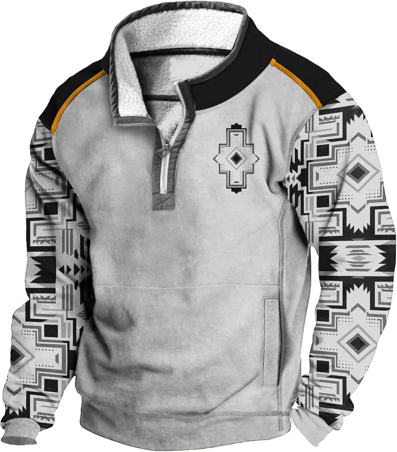 Western Hoodies For Men Aztec Ethnic Print 1/4 Zip Crewneck Fleece Pullover Vintage...