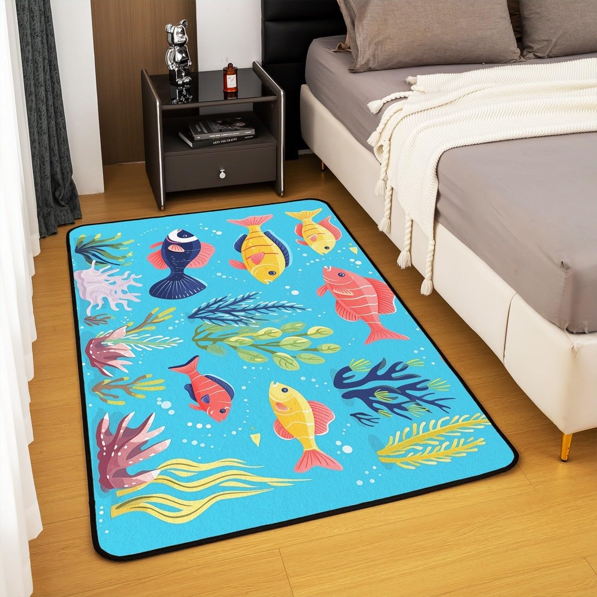 Feelyou Boys Girls Ocean Fish Area Rug 5x7, Sealife Kids Decorative Carpet Nature Marine Animal Rugs for Living Room Bedroom Cute Cartoon Fish Teens Indoor Floor Mat Accent Rug