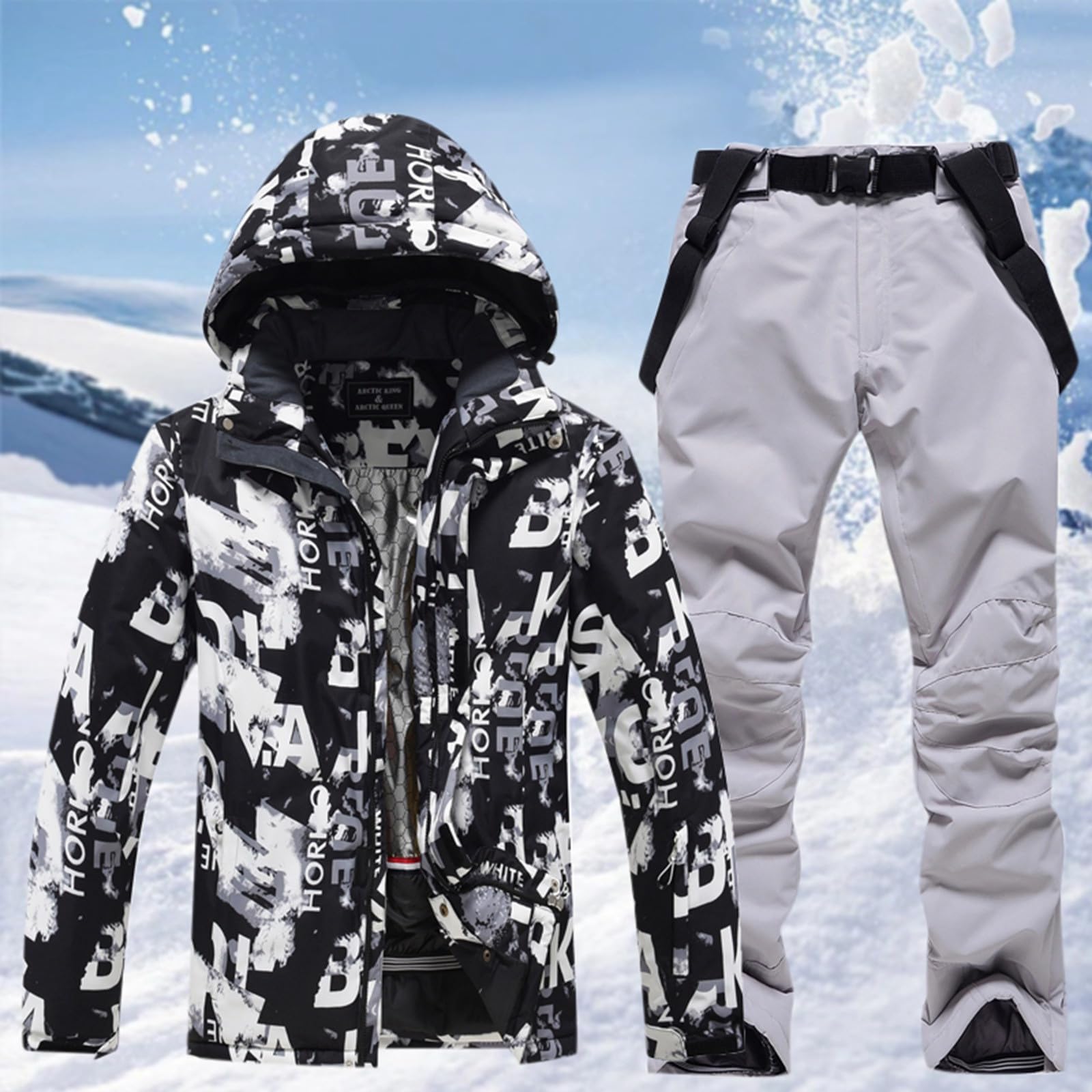2025 Traje de nieve para hombre, conjunto de esquí impermeable, aislado a prueba de viento, chaqueta cálida de invierno + pantalón de nieve, equipo de senderismo, para trabajo al aire libre