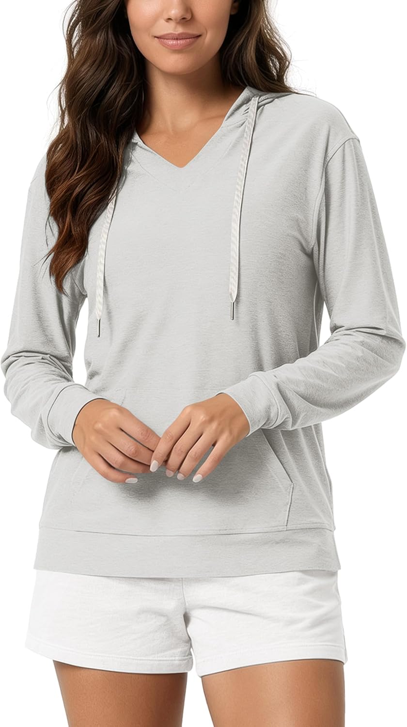 ODODOS Women's V-Neck Oversized Hoodie - Ultra Soft odSTRATUM Tech Pullover, Side Slit Long Sleeve Tops with Kangaroo Pocket