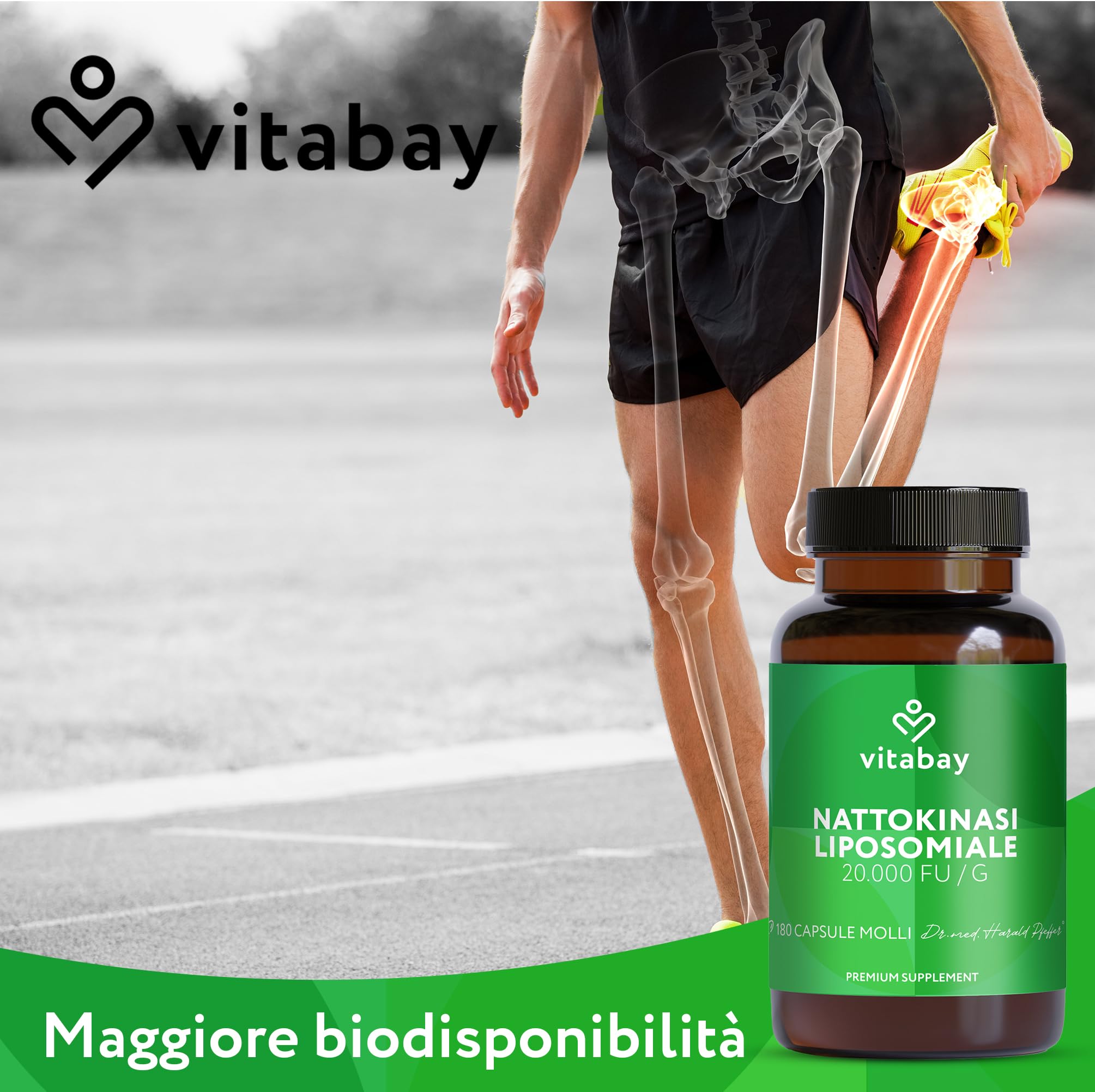 Vitabay Nattokinasi 2.000 FU alto dosaggio – 180 capsule softgel vegane – Nattokinasi liposomiale da soia fermentata – senza vitamina K2, senza additivi & testata in laboratorio – scorta 6 mesi