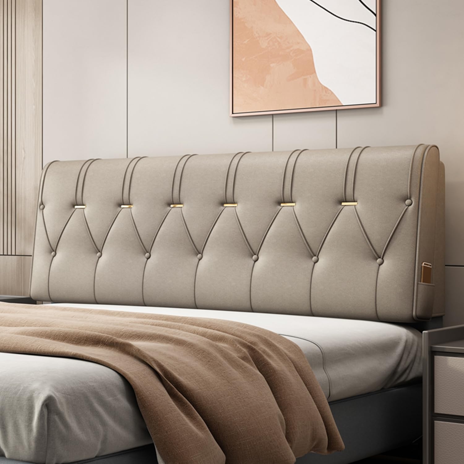Zzyk Khaki Headboard Upholstered Wall Pillowboard Headboard Pillow Large Backrest Bed Rest Cushion Lumbar Support Bolster Removable Bedroom Tatami Daybed Cushion,,Paste 59"/Queen