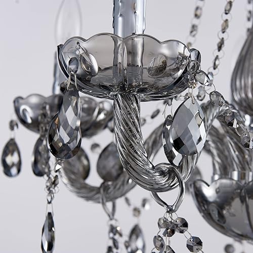 Miniatura 5 de Saint Mossi - Candelabro moderno de cristal K9 de 5 luces, lámpara de techo colgante contemporánea para comedor, dormitorio, sala de estar con Gris