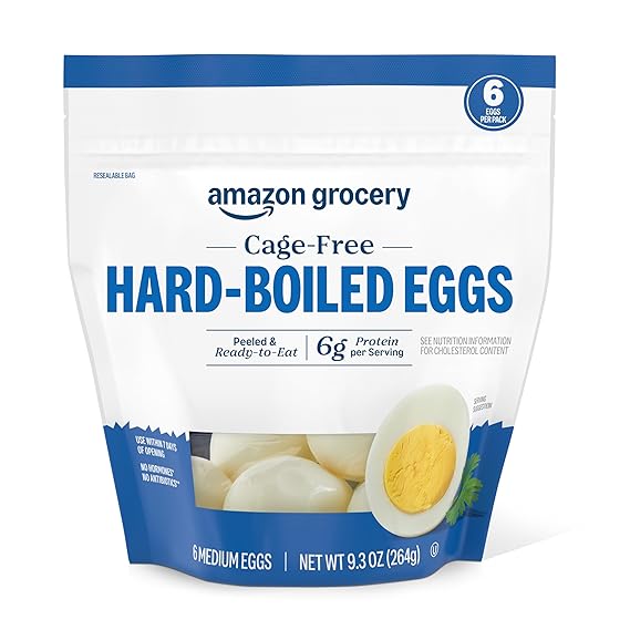 Amazon Grocery, Hard-Boiled Eggs, Cage-Free Medium, 6 Ct