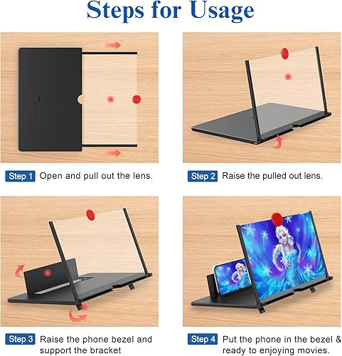 Miniatura 4 de Lupa de pantalla de 12 pulgadas para teléfono celular, proyector de aumento 3D HD para películas, videos y juegos, soporte plegable para teléfono