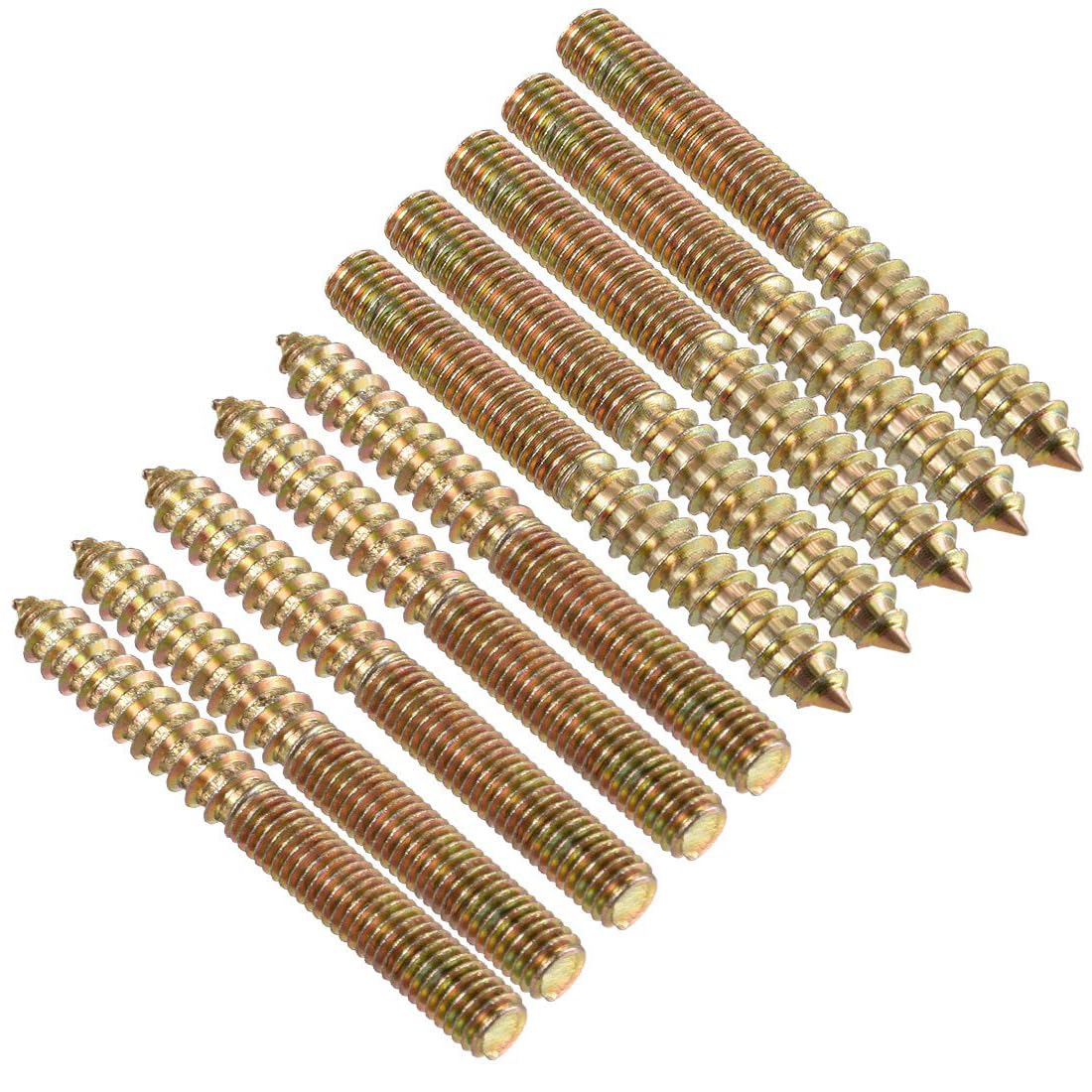 TOP-VIGOR 10Pcs Hanger Bolts, M8x75mm Double Headed Bolts Self Tapping Screw, Double Ended Dowel Screws, Screw Dowels Hanger