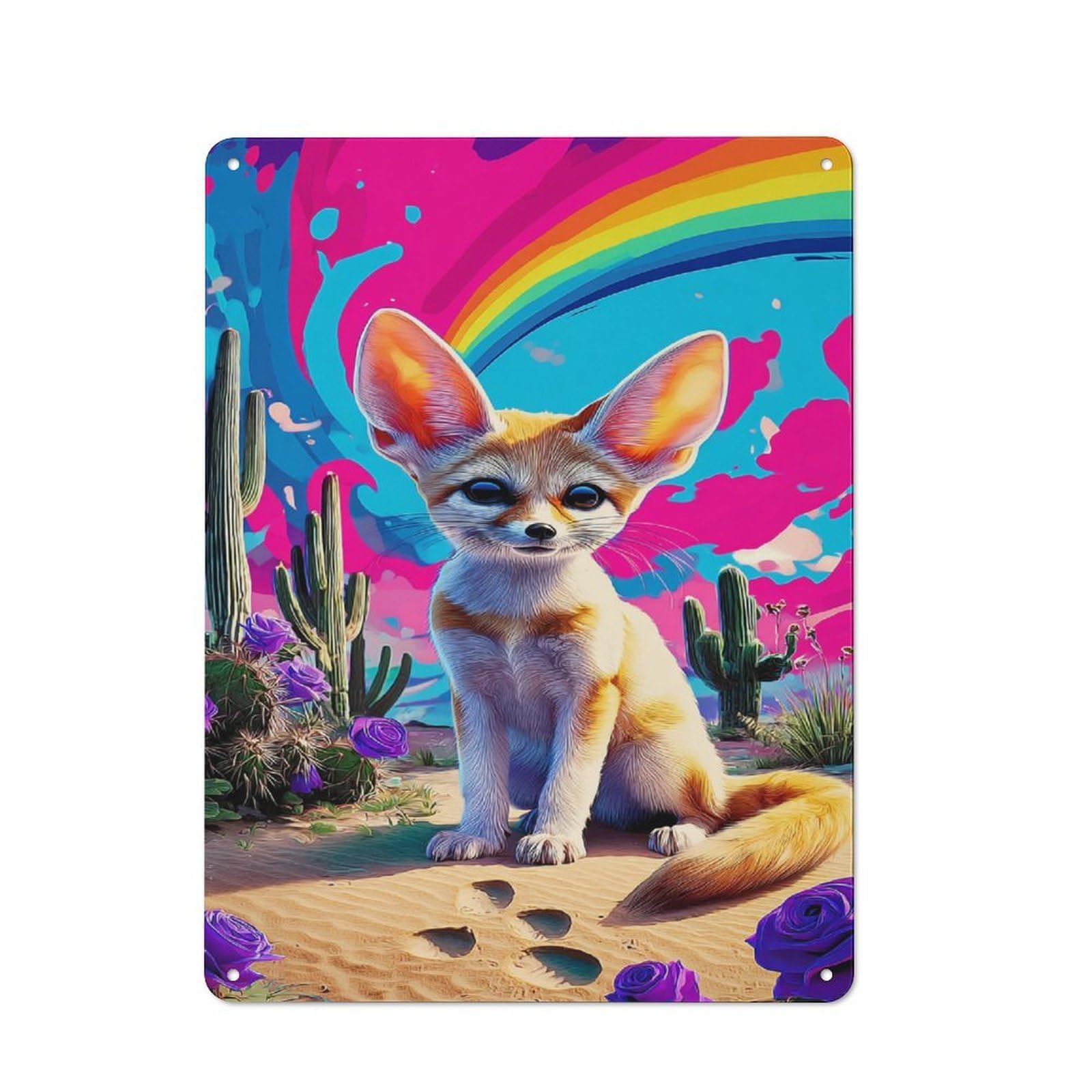 Junmoney Rainbow Desert Fox Adventure Metal Plaque With Design 40X30cm, Vintage Bistro Wall Plaque For Coffee Bar, Kitchen, Bistro Or Tea Corner