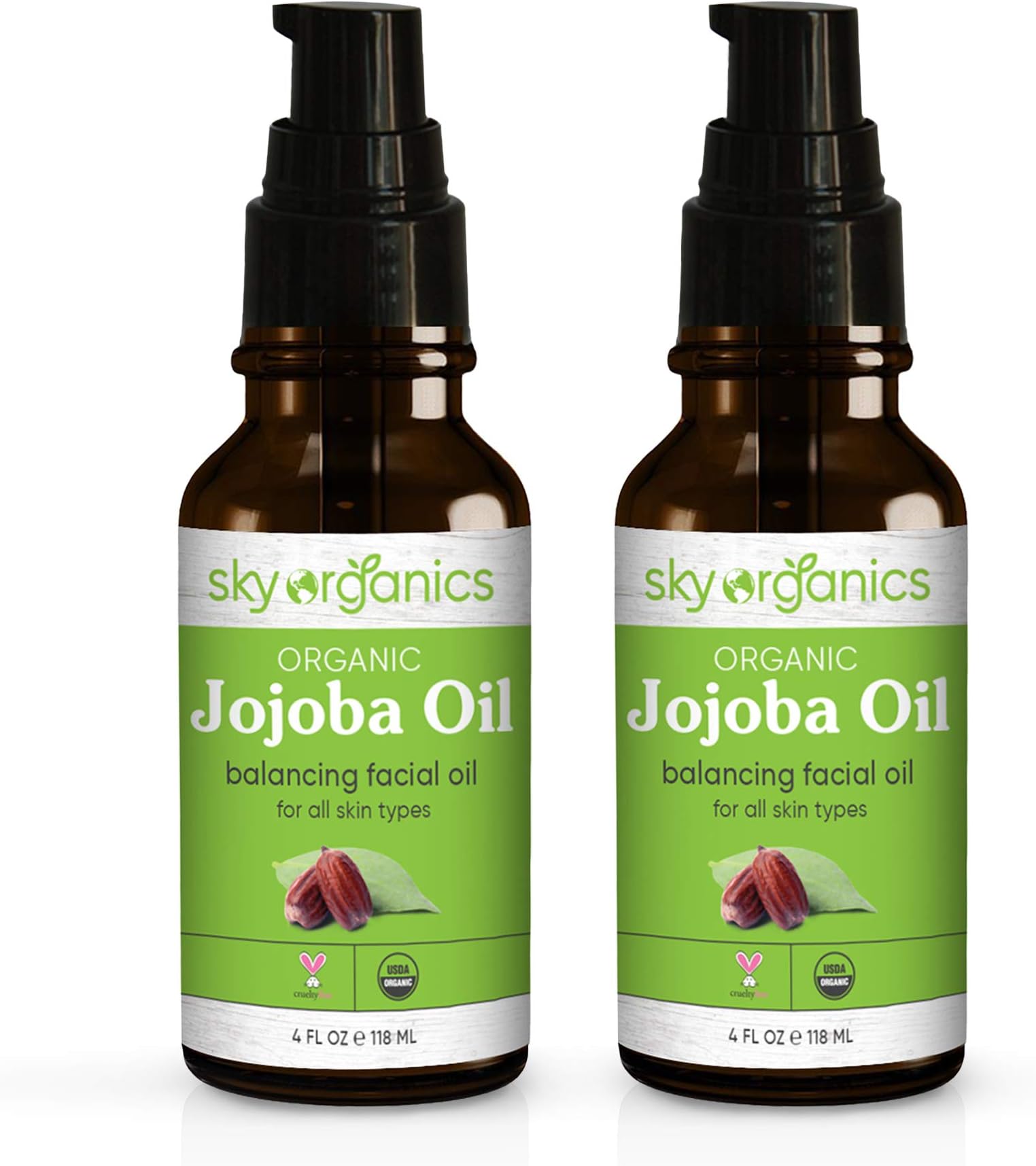 Sky Organics Jojoba Oil Unrefined Oil 100% Pure Cold-Pressed Organic Jojoba Oil (4oz x 2 Pack) Moisturizing & Healing - For Dry & Oily Acne Skin Frizzy Hair - For Skin, Hair and Nail Care