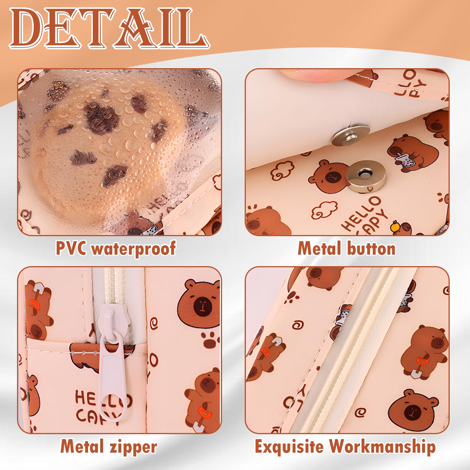 JYJLLM Personalised Pencil Case - Cute Khaki Cartoon Pencil Case with 3 Compartments, Unisex, Zipper Closure, Top Handle, 22x8.5x12.5cm - Image 4