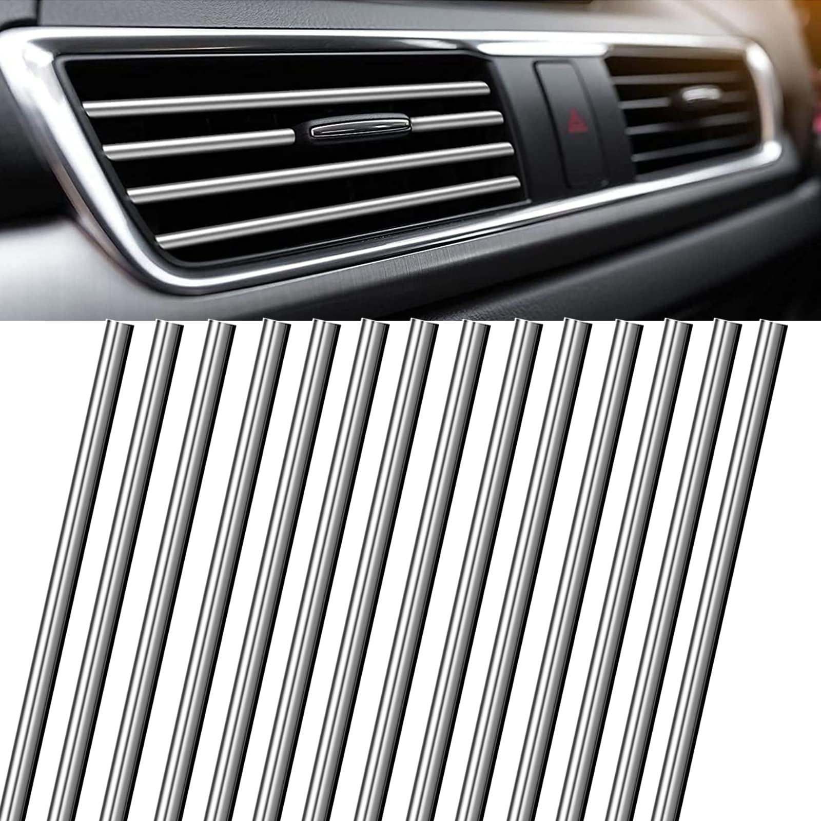Car Vent Decorative Trim Strip 20pcs 7.7inch, Car Decorative Strips Automotive Interior Moulding Trim Interior Decorations for Cars Air Condition Vent Outlet Grills (Silver)