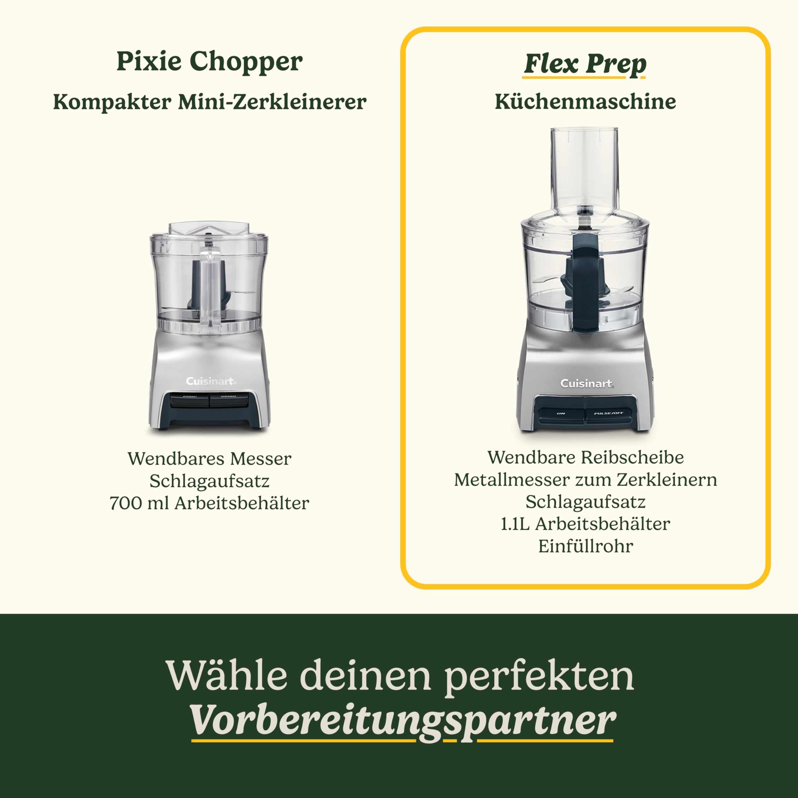 Cuisinart FlexPrep® 1,1L Küchenmaschine | All-in-One: Hacken, Raspeln, Pürieren, Schlagen | Edelstahlklinge, Wendescheibe & Schneebesenaufsatz | BladeLock™-System | Ein-Knopf-Bedienung & Pulsfunktion